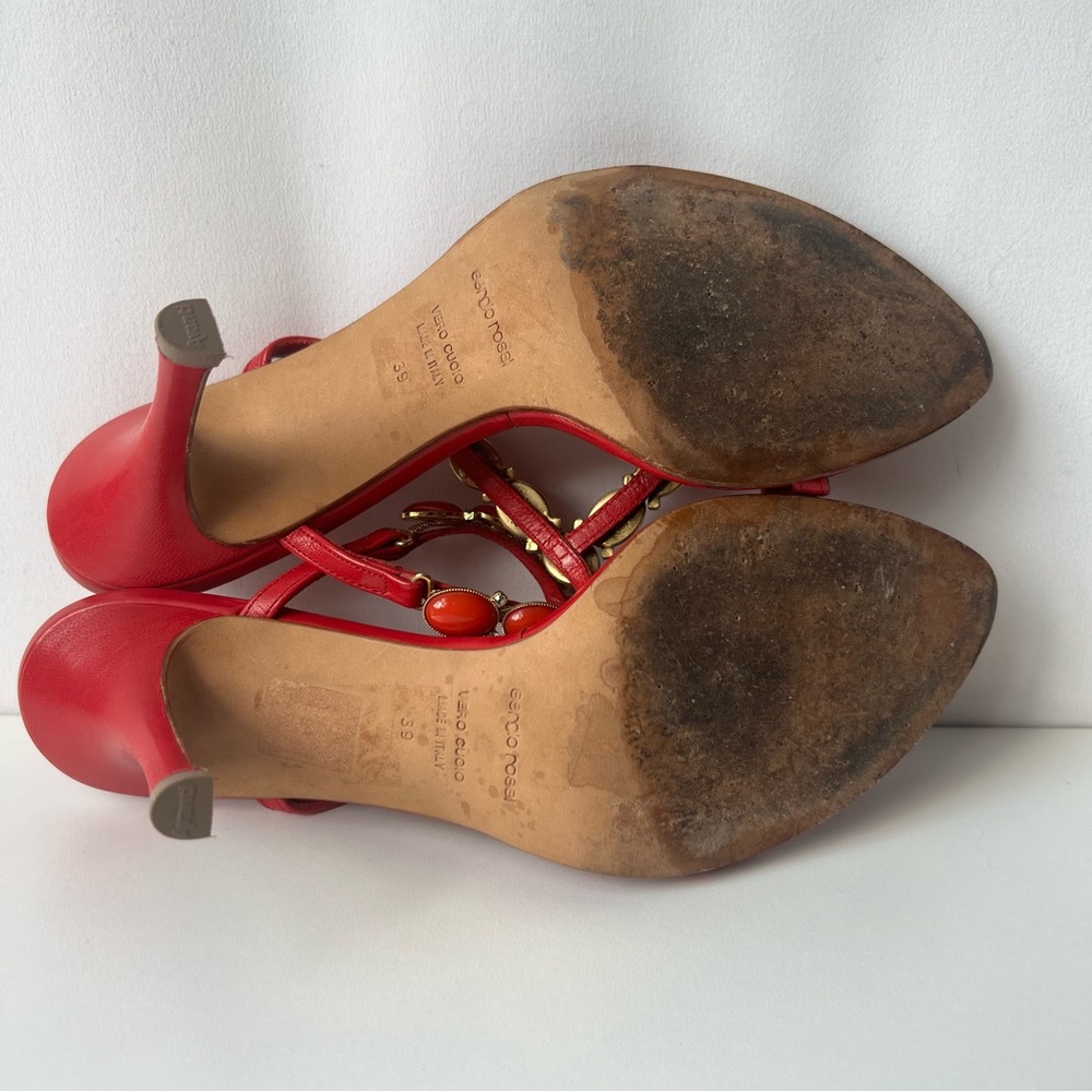 Sergio Rossi Red Crystal and Orange Stone Embellished Sandals, Size 39 - Picture 5 of 16